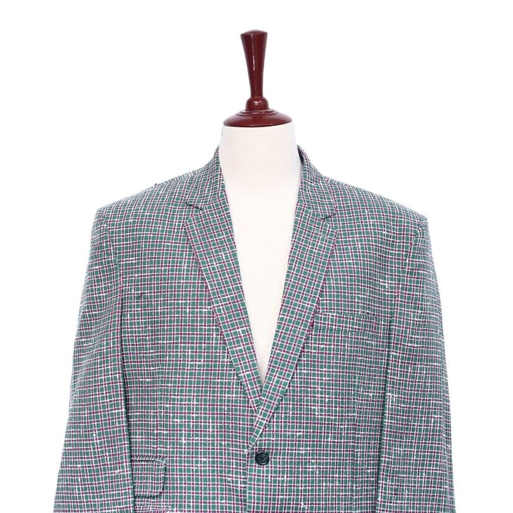 Mens 48R Cotton Plaid Blazer Green Pink Check Wedding Formal Sport Coat Jacket